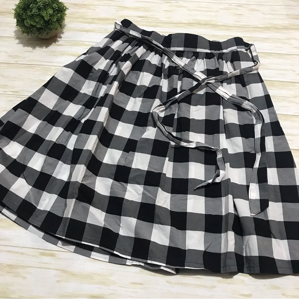 Lane Bryant 100% Cotton Black White Gingham Midi Skirt
